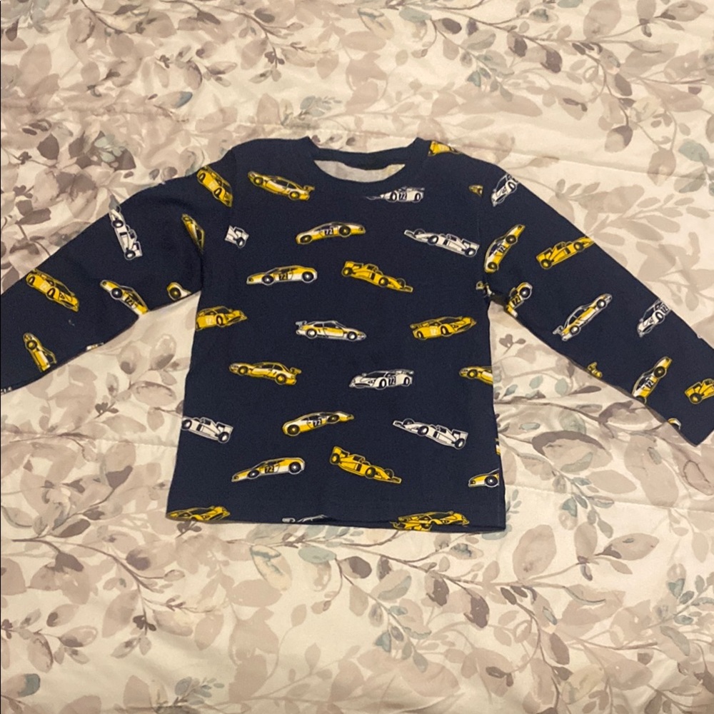 Kids' Navy Car Print Long Sleeve Shirt